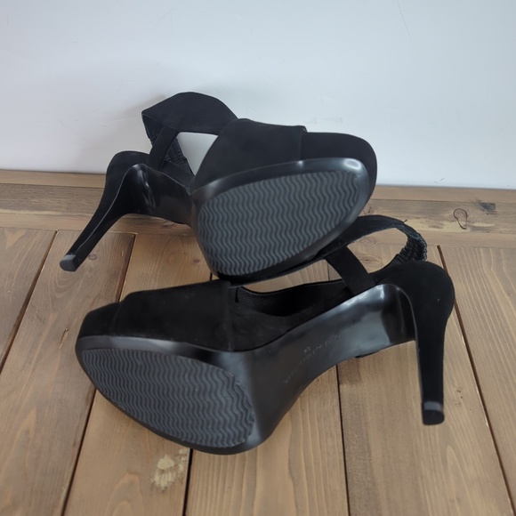 Diane Von Furstenberg Black Suede Open Toe Strappy Sling Back Heels - Picture 11 of 13